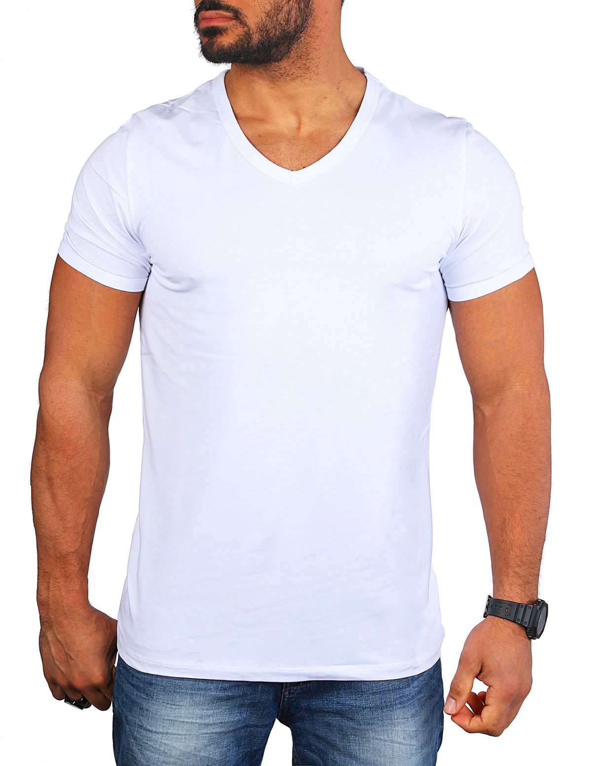 Carisma Herren Uni Basic T Shirt Tiefer V Ausschnitt Dehnbar Stretch