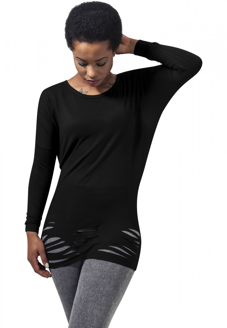 Urban Classics Damen Langarmshirt Ladies Cutted Viscose L/S Tee günstig online kaufen