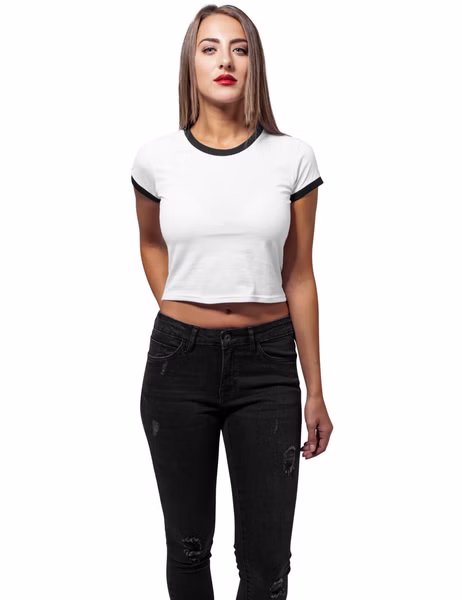 Urban Classics Damen Shirt Ladies Cropped Ringer Tee Urban Classics Damen Shirt Ladies Cropped Ringer Tee