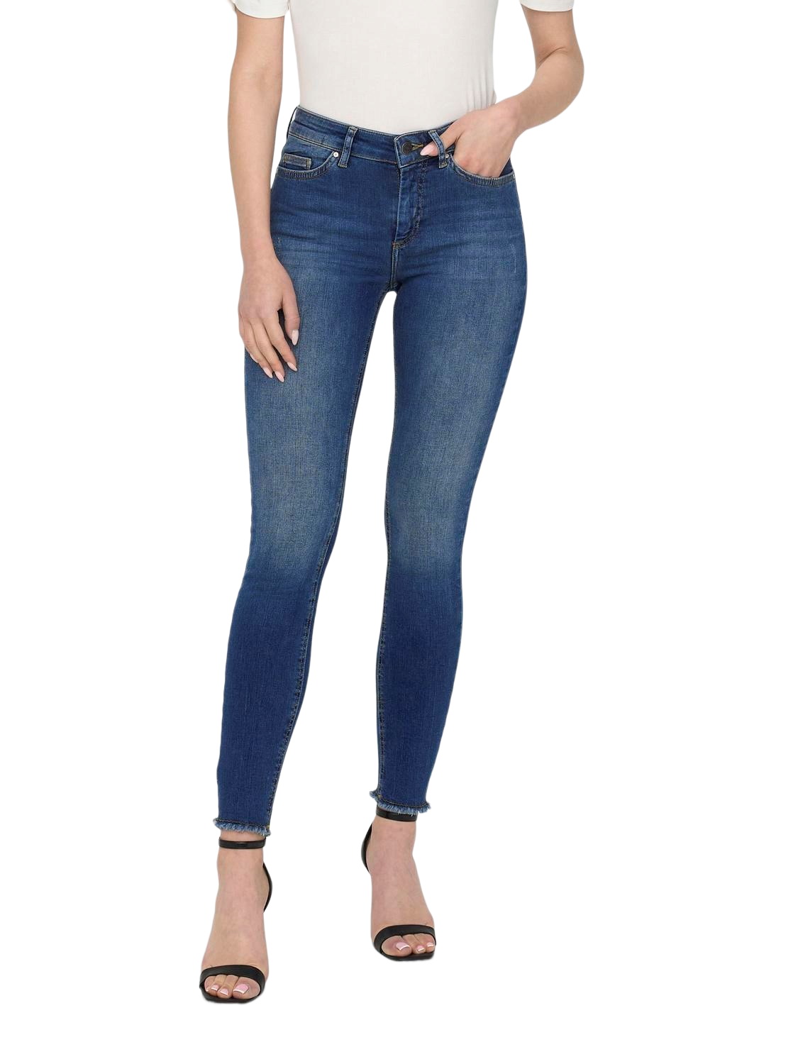 Only Damen Jeans onlBLUSH MID ANK RAW JEANS REA1303 - Skinny Fit - Blau - Dark Blue