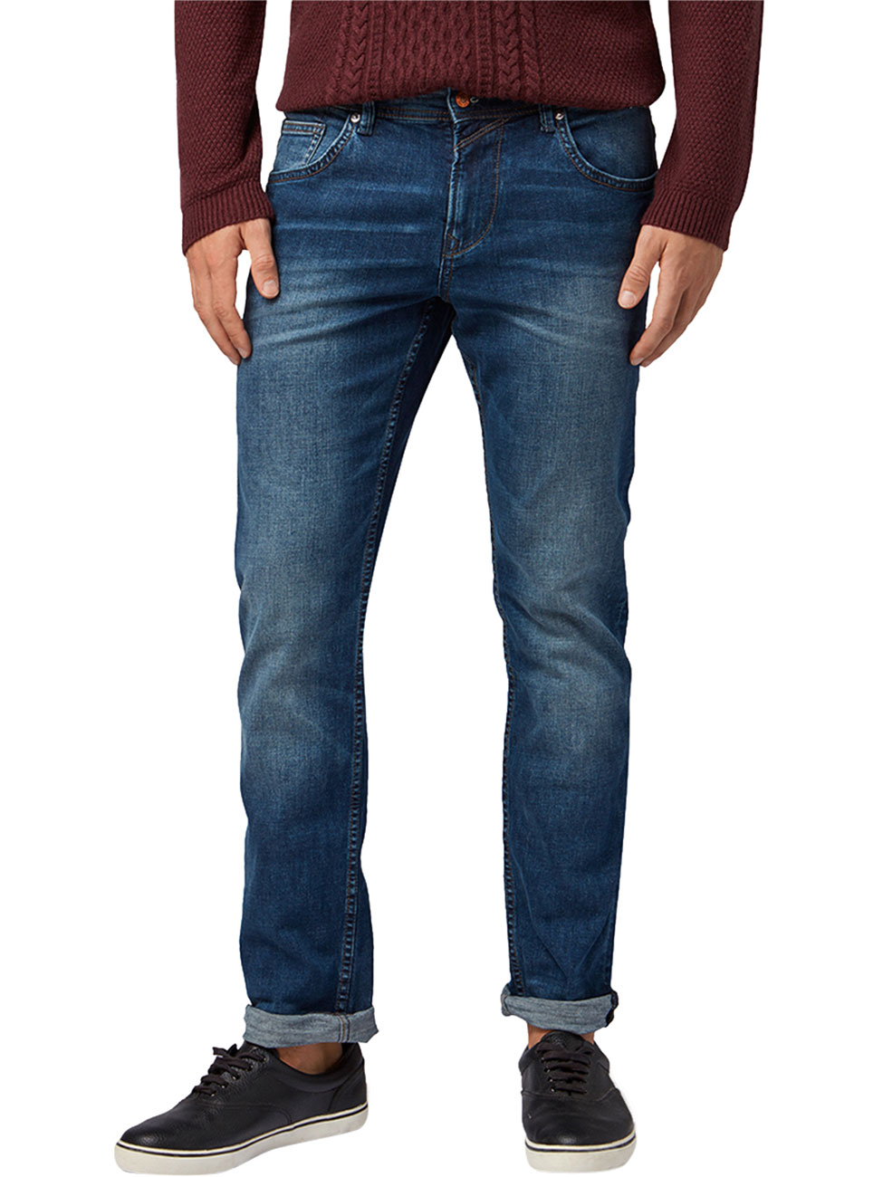 Tom Tailor Denim Herren Jeans Aedan - Slim Fit - Blau - Mid Stone Wash