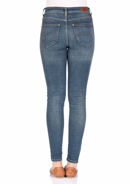Lee Damen Jeans Scarlett High - Skinny Fit  - Blau - Strummer Patch Lee Damen Jeans Scarlett High - Skinny Fit  - Blau - Strummer Patch