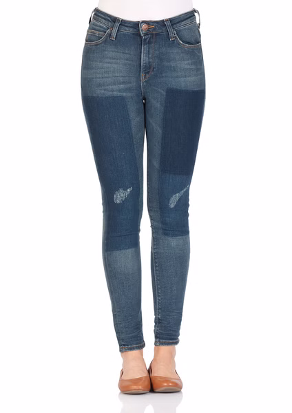 Lee Damen Jeans Scarlett High - Skinny Fit  - Blau - Strummer Patch Lee Damen Jeans Scarlett High - Skinny Fit  - Blau - Strummer Patch