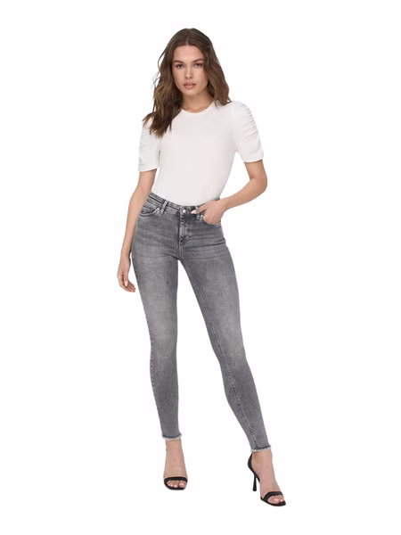 Only Damen Jeans ONLBLUSH MID SK ANK RAW JNS REA0918 - Skinny Fit - Grau - Grey Denim Only Damen Jeans ONLBLUSH MID SK ANK RAW JNS REA0918 - Skinny Fit - Grau - Grey Denim