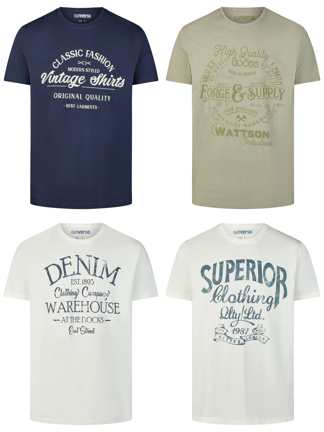 riverso Tshirt Herren Baumwolle Regular Fit RIVLeon 4er Set Pack