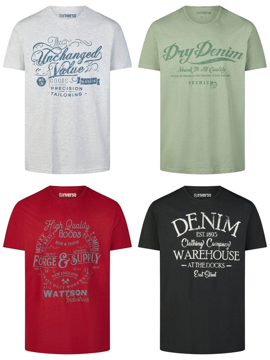 riverso Tshirt Herren Baumwolle Regular Fit RIVLeon 4er Set Pack