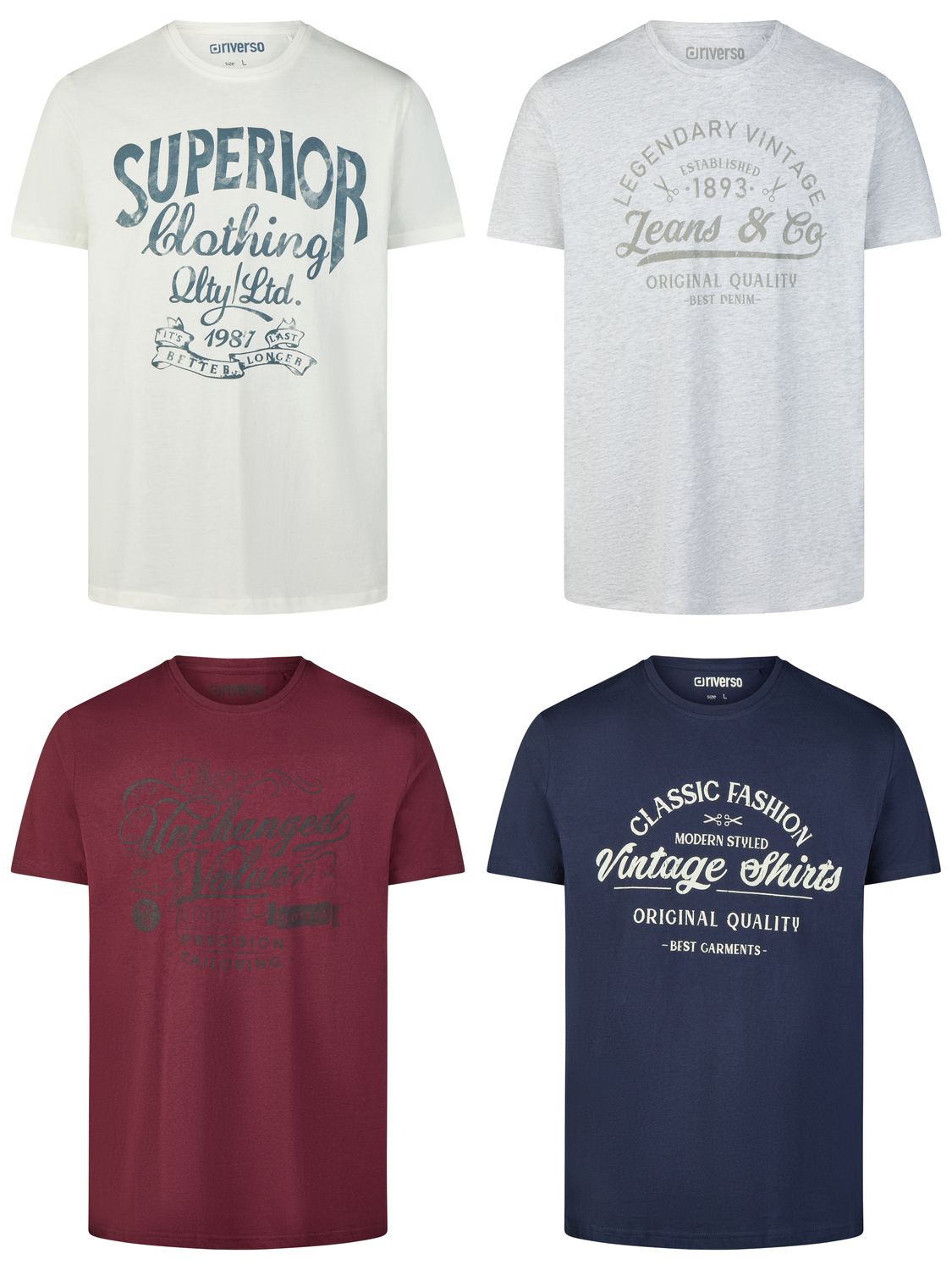 riverso Tshirt Herren Baumwolle Regular Fit RIVLeon 4er Set Pack