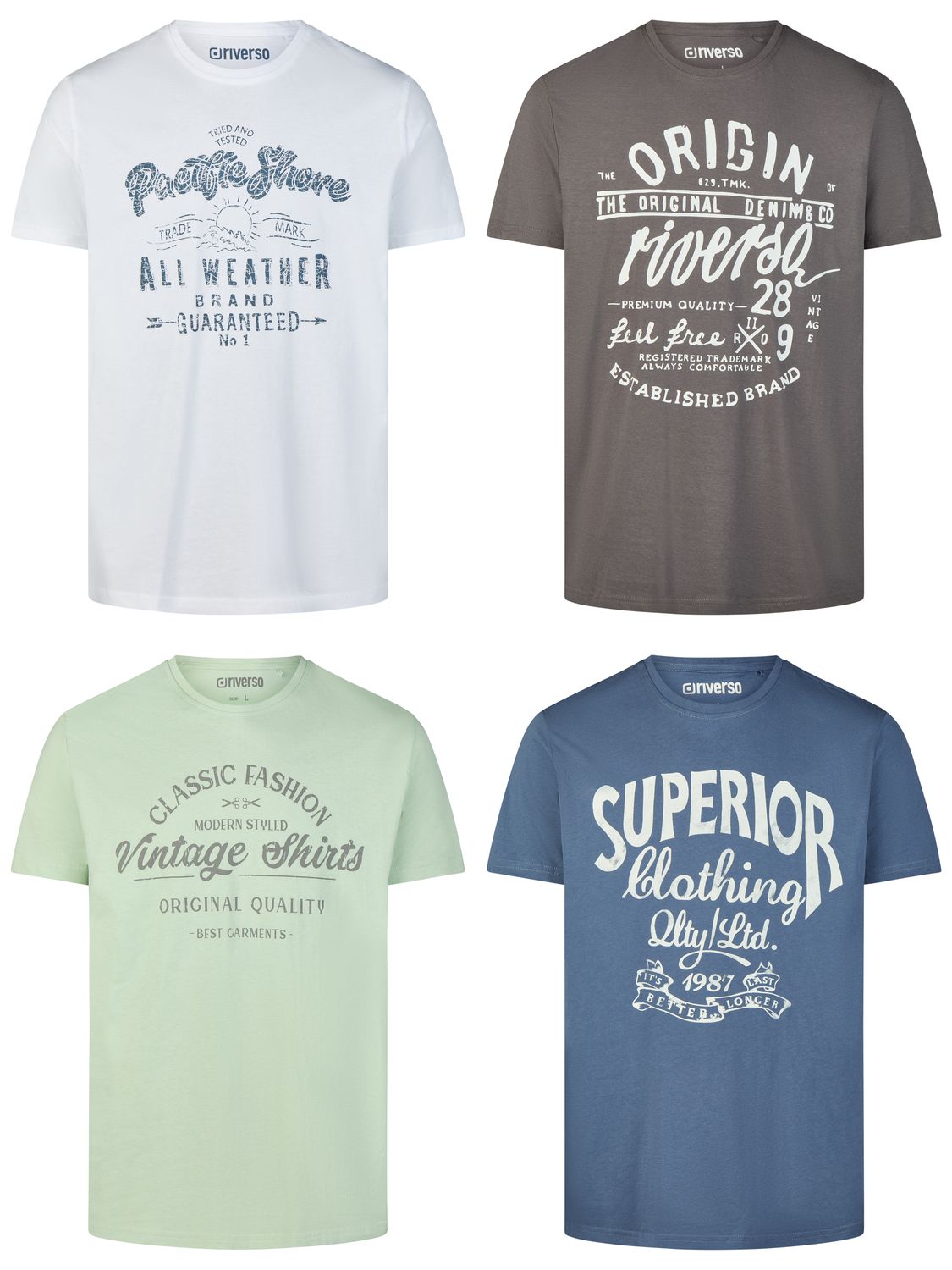 riverso Tshirt Herren Baumwolle Regular Fit RIVLeon 4er Set Pack