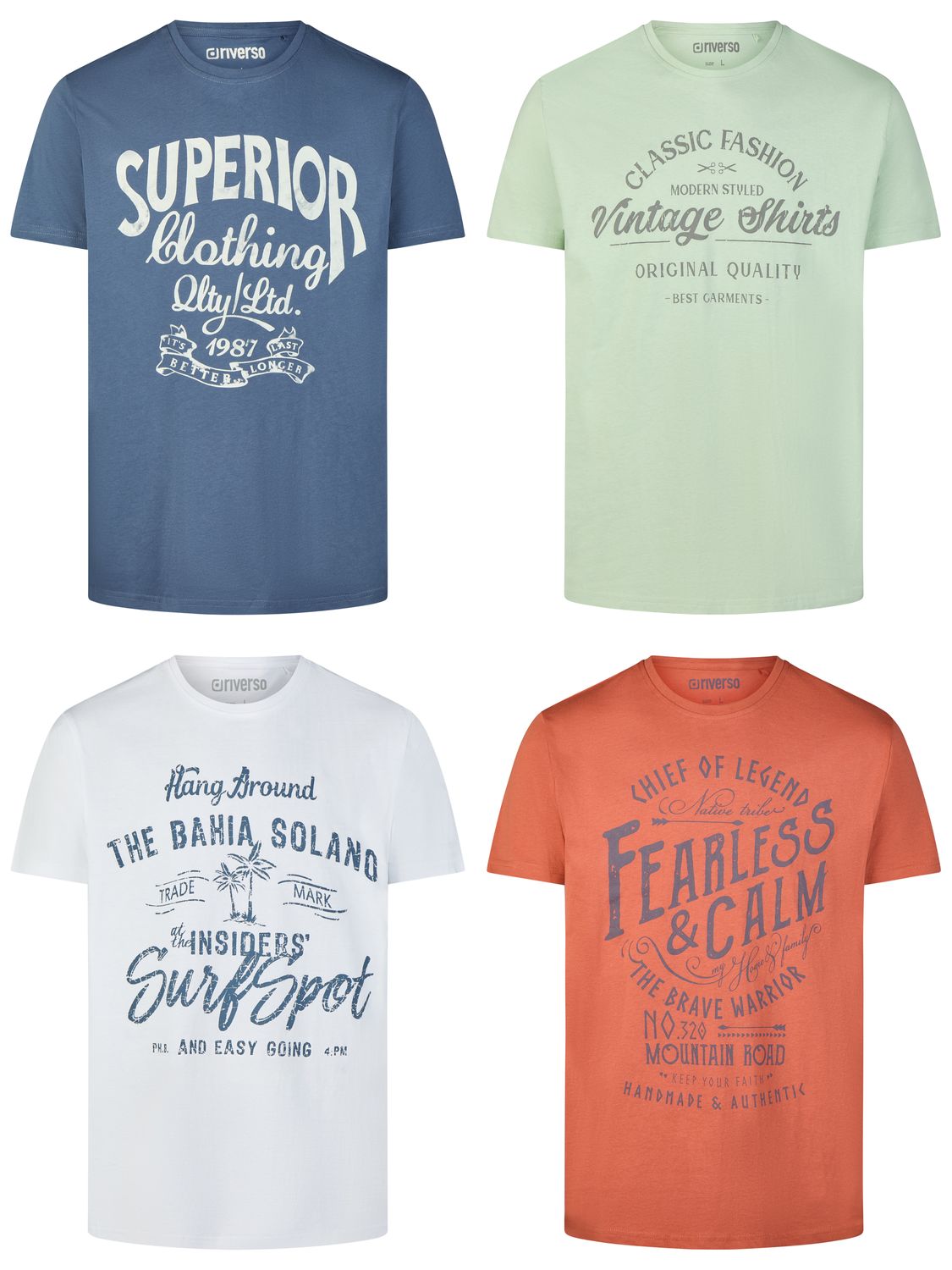 riverso Tshirt Herren Baumwolle Regular Fit RIVLeon 4er Set Pack