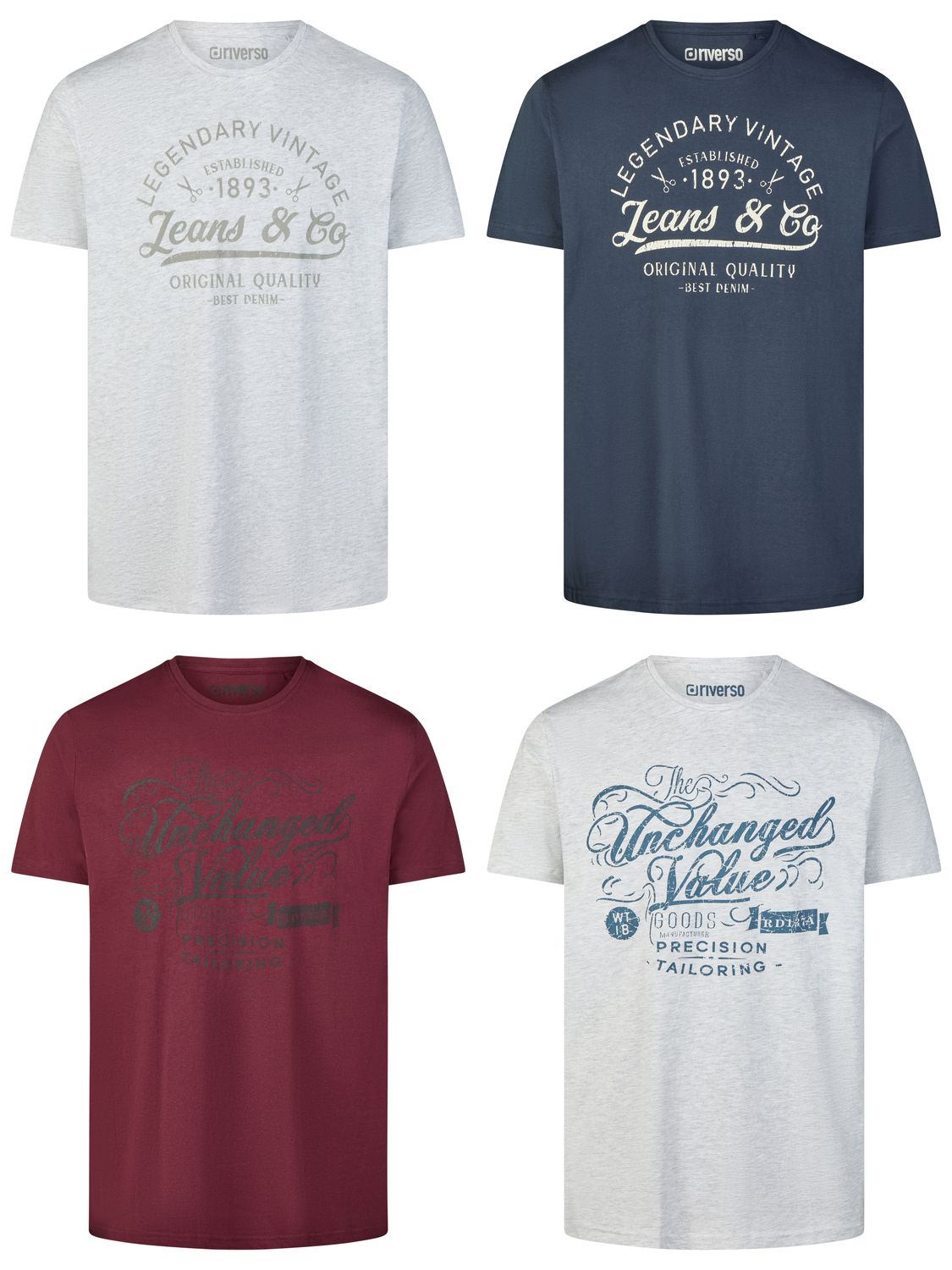 riverso Tshirt Herren Baumwolle Regular Fit RIVLeon 4er Set Pack