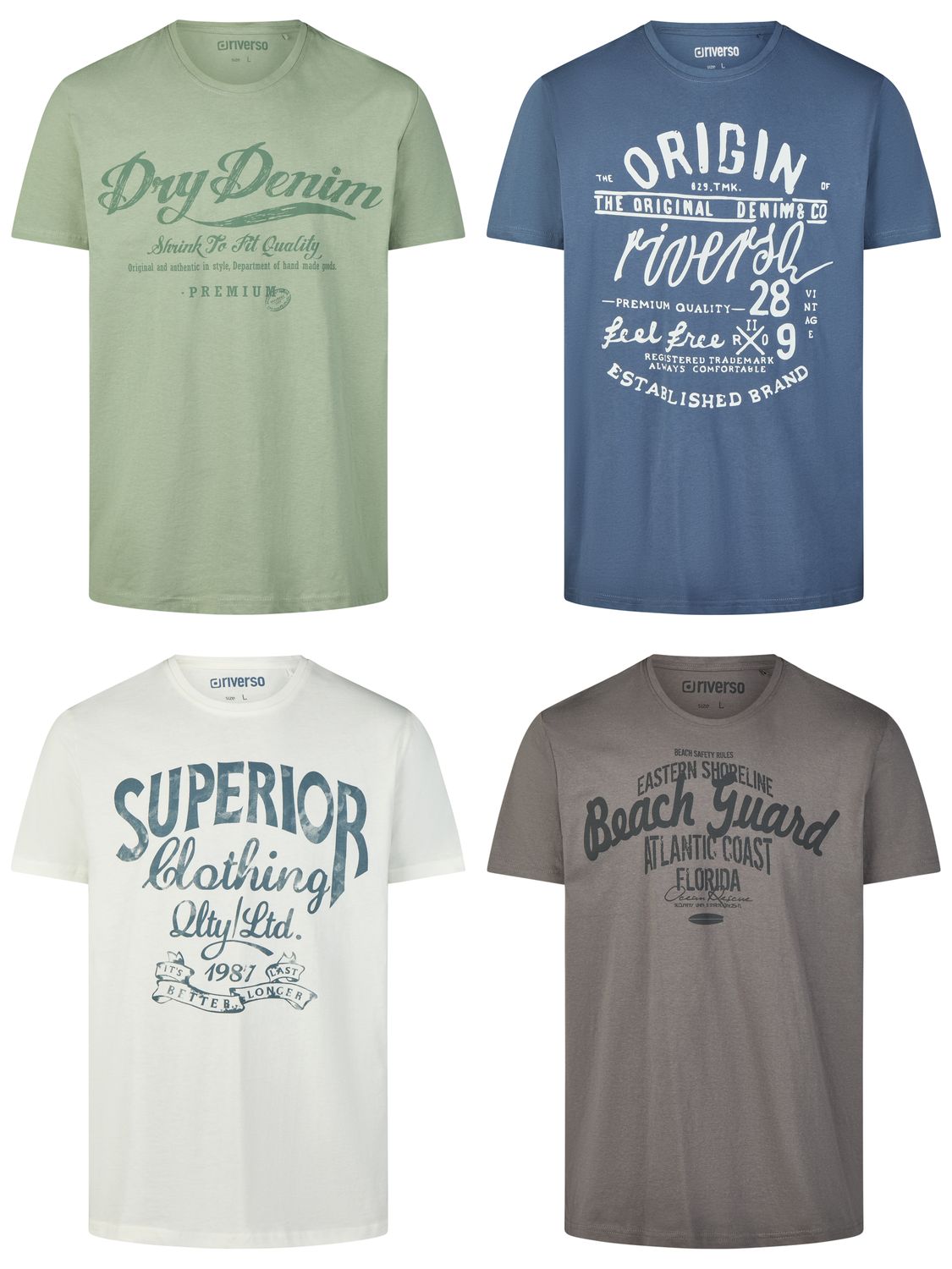 riverso Tshirt Herren Baumwolle Regular Fit RIVLeon 4er Set Pack