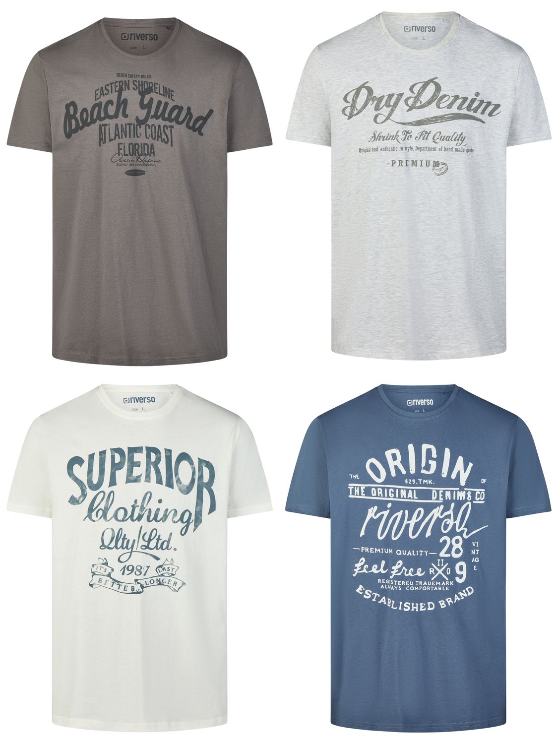 riverso Tshirt Herren Baumwolle Regular Fit RIVLeon 4er Set Pack