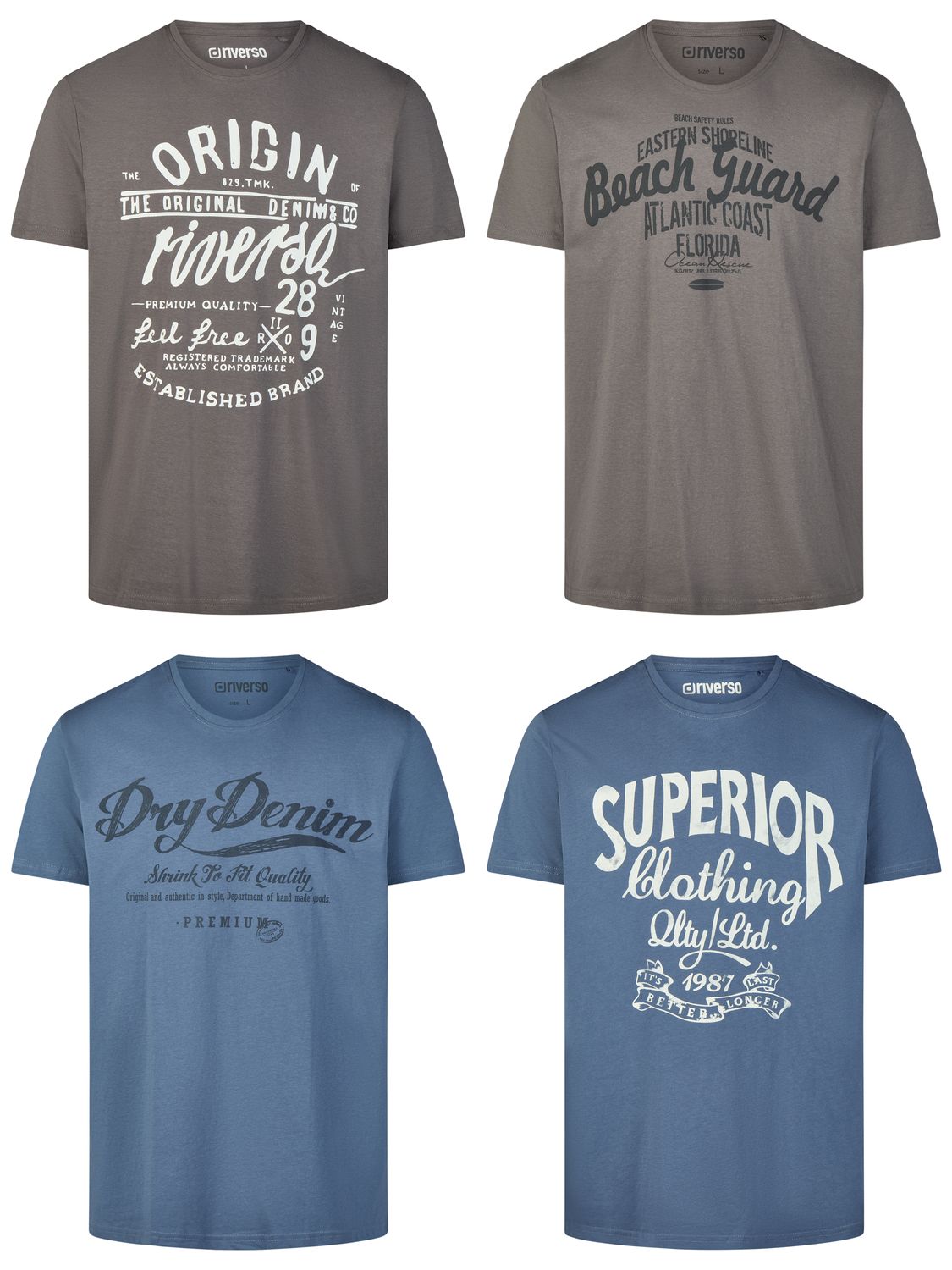 riverso Tshirt Herren Baumwolle Regular Fit RIVLeon 4er Set Pack