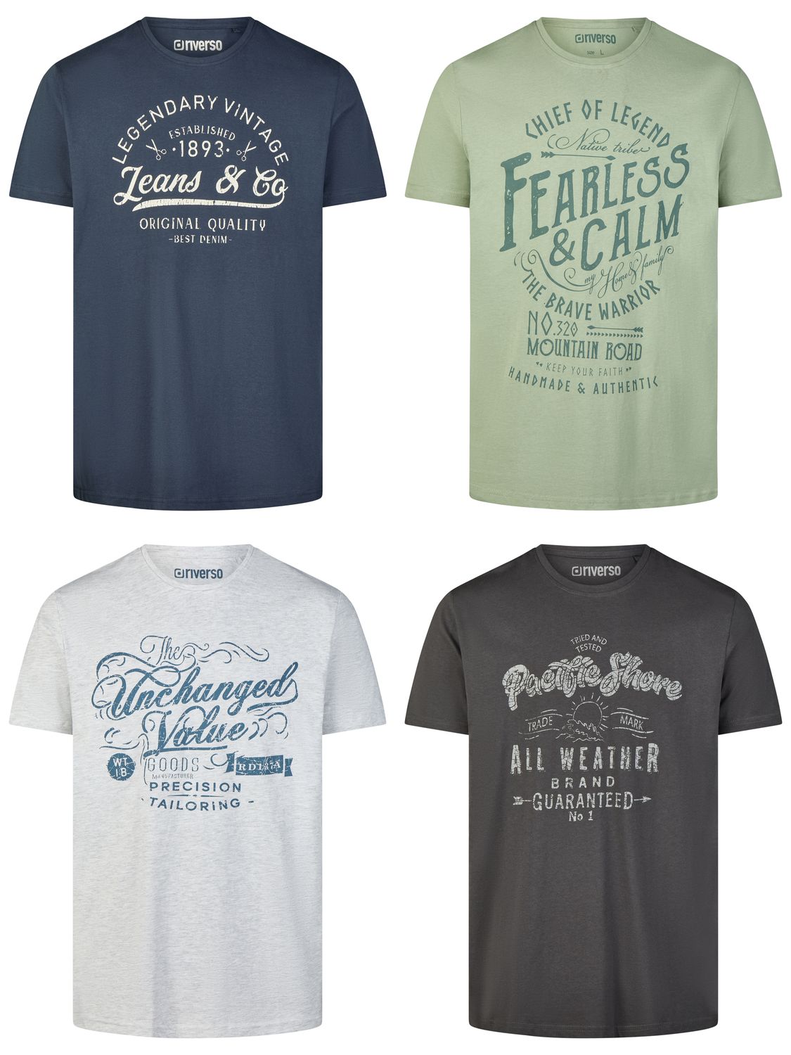 riverso Tshirt Herren Baumwolle Regular Fit RIVLeon 4er Set Pack