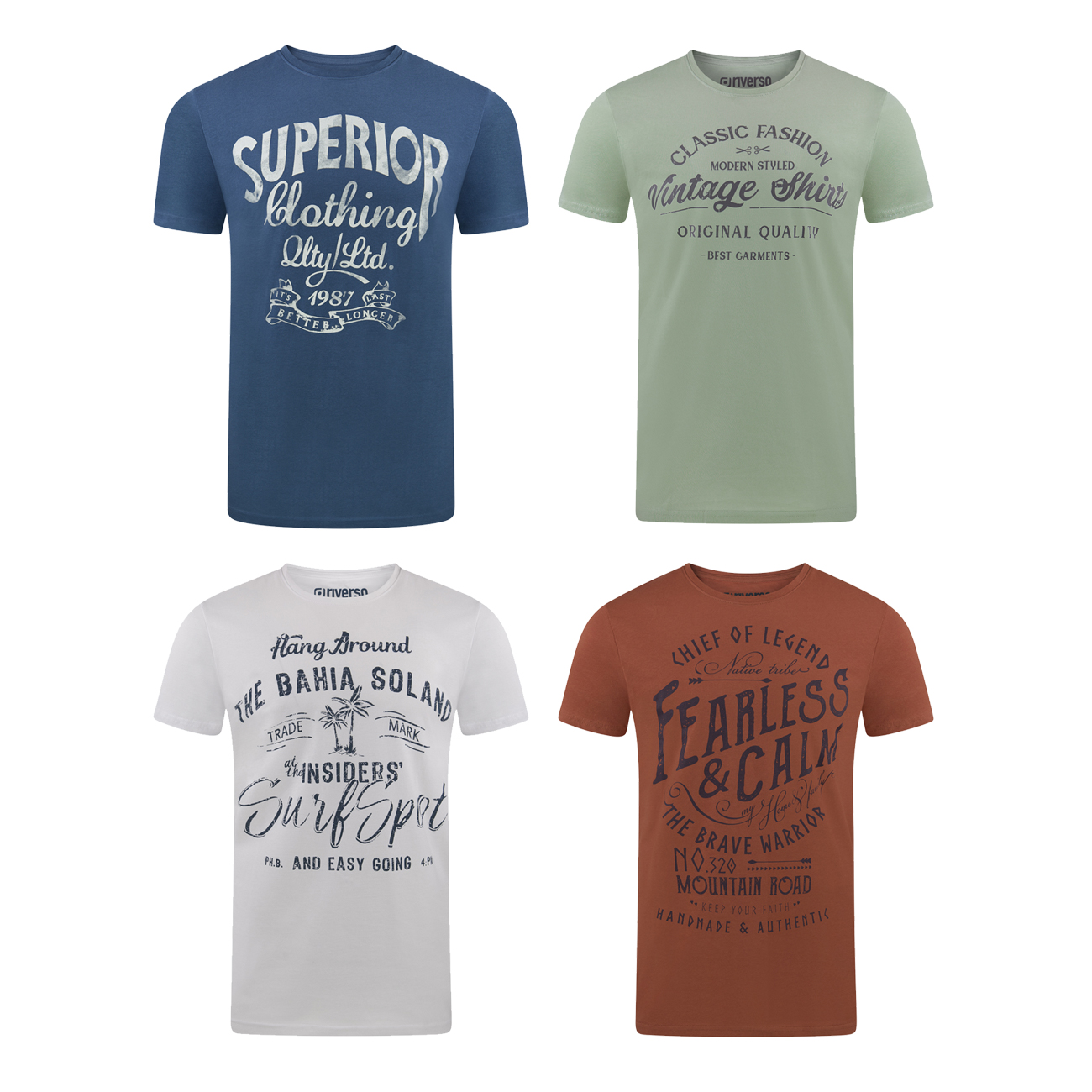 riverso Tshirt Herren Baumwolle Regular Fit RIVLeon 4er Set Pack