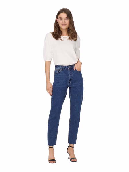 Only Damen Jeans ONLEMILY HW ST RAW CRP ANK MAE 0005 - Straight Fit - Blau - Dark Blue Denim Only Damen Jeans ONLEMILY HW ST RAW CRP ANK MAE 0005 - Straight Fit - Blau - Dark Blue Denim