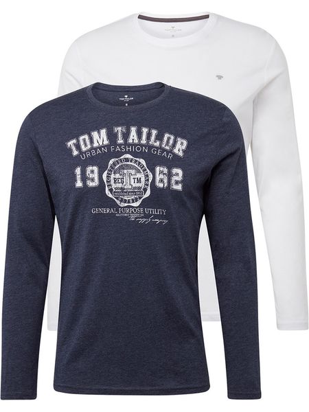 TOM TAILOR Herren T-Shirts//Tops Langarmshirt mit Print im Doppelpack
