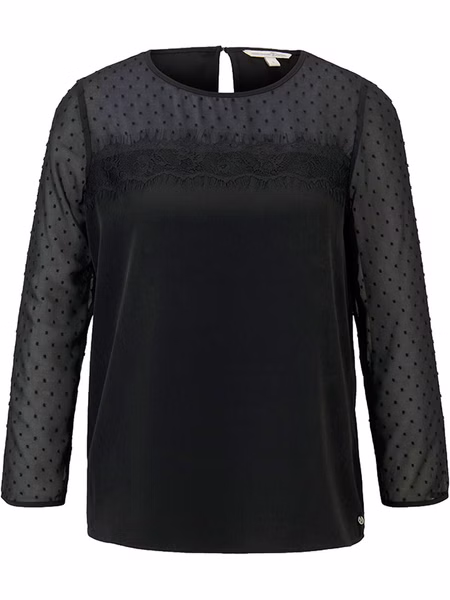 Tom Tailor Denim Damen Bluse mit Netzeinsatz 7/8 Arm Tom Tailor Denim Damen Bluse mit Netzeinsatz 7/8 Arm