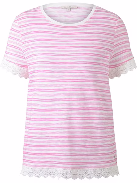 Tom Tailor Denim Damen T-Shirt mit Streifen und Häkeldetails Tom Tailor Denim Damen T-Shirt mit Streifen und Häkeldetails