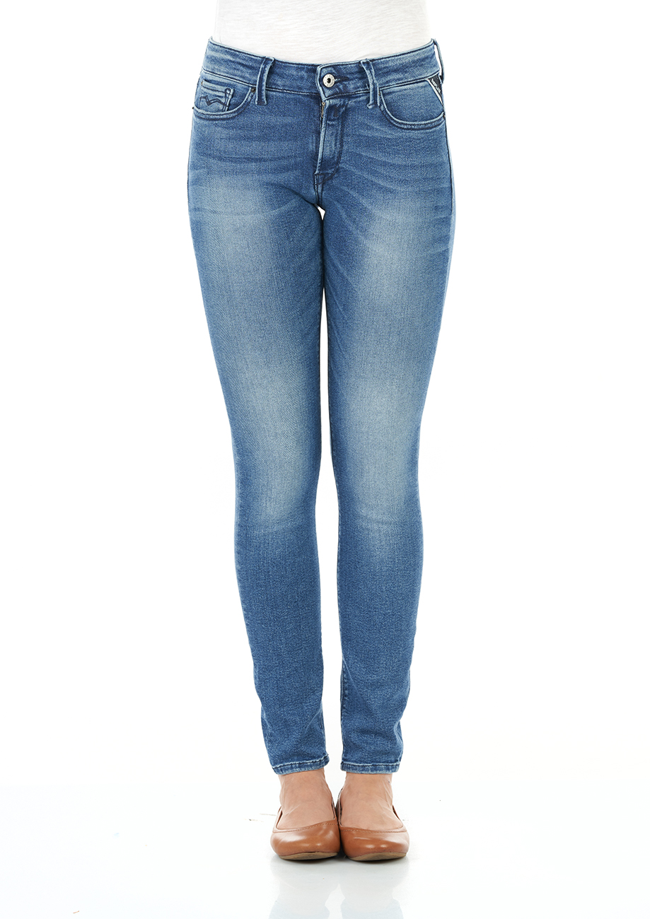 Replay Damen Jeans New Luz - Skinny Fit - Blau - Medium Blue Denim