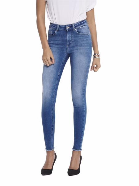 Only Damen Jeans ONLBLUSH LIFE MIDSK ANKRAW REA12187 - Skinny Fit - Blau - Medium Blue Denim Only Damen Jeans ONLBLUSH LIFE MIDSK ANKRAW REA12187 - Skinny Fit - Blau - Medium Blue Denim