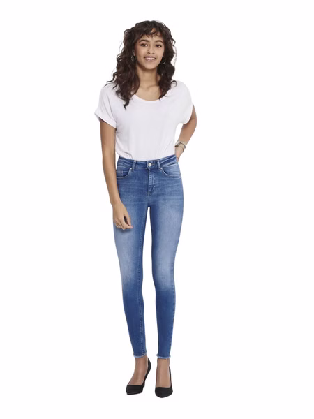 Only Damen Jeans ONLBLUSH LIFE MIDSK ANKRAW REA12187 - Skinny Fit - Blau - Medium Blue Denim Only Damen Jeans ONLBLUSH LIFE MIDSK ANKRAW REA12187 - Skinny Fit - Blau - Medium Blue Denim