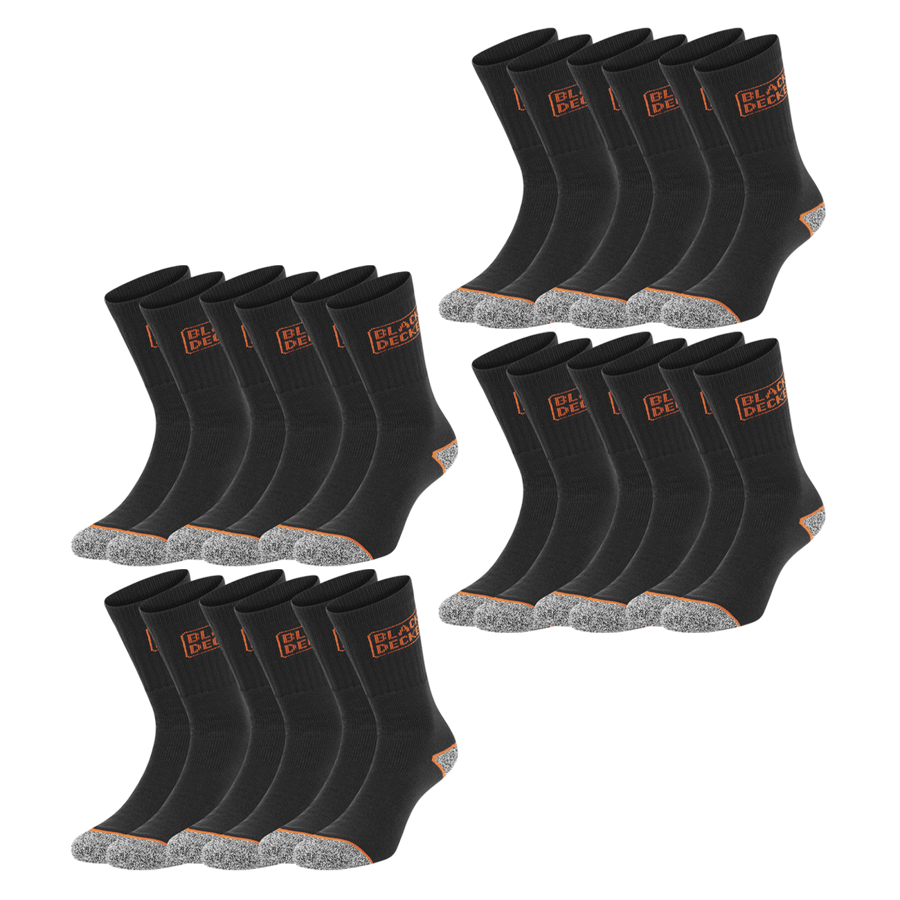 Black+Decker Herren Damen Unisex Sport Socken Essential Crew Baumwolle Black Grey Melange - 6er 9er 12er Pack