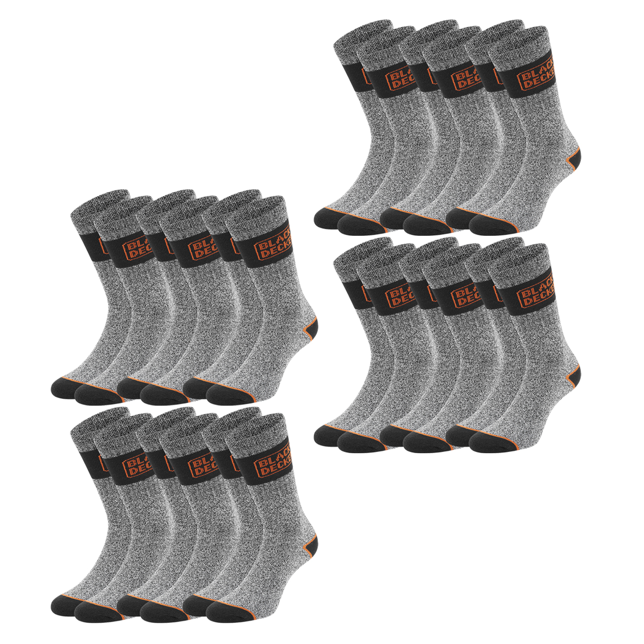 Black+Decker Herren Damen Unisex Sport Socken Essential Crew Baumwolle Black Grey Melange - 6er 9er 12er Pack