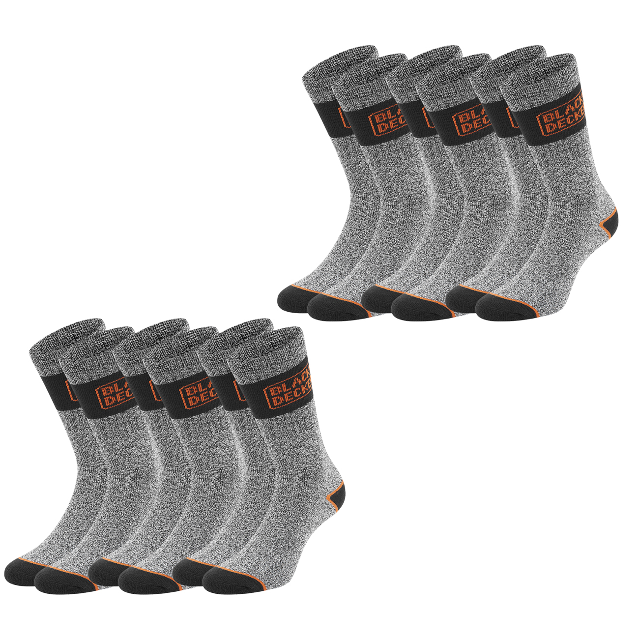 Black+Decker Herren Damen Unisex Sport Socken Essential Crew Baumwolle Black Grey Melange - 6er 9er 12er Pack