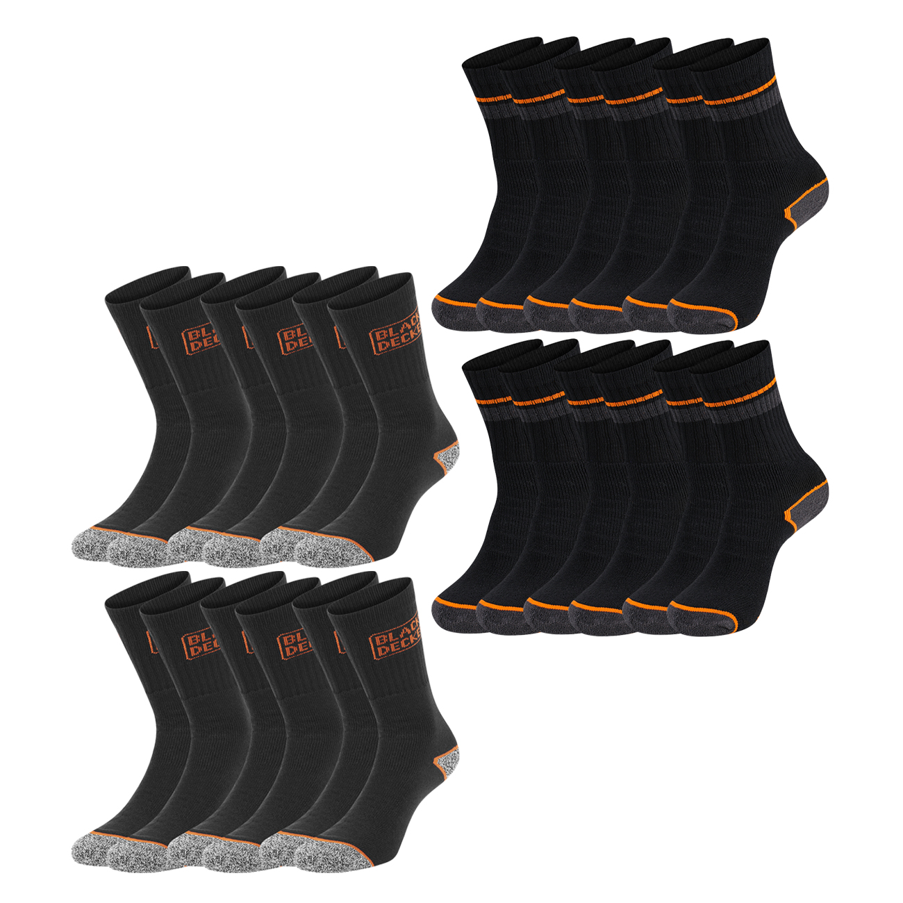 Black+Decker Herren Damen Unisex Sport Socken Essential Crew Baumwolle Black Grey Melange - 6er 9er 12er Pack