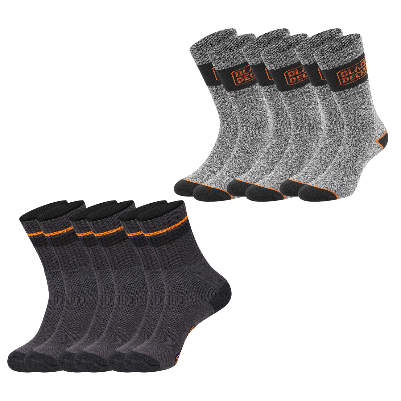 Black+Decker Herren Damen Unisex Sport Socken Essential Crew Baumwolle Black Grey Melange - 6er 9er 12er Pack