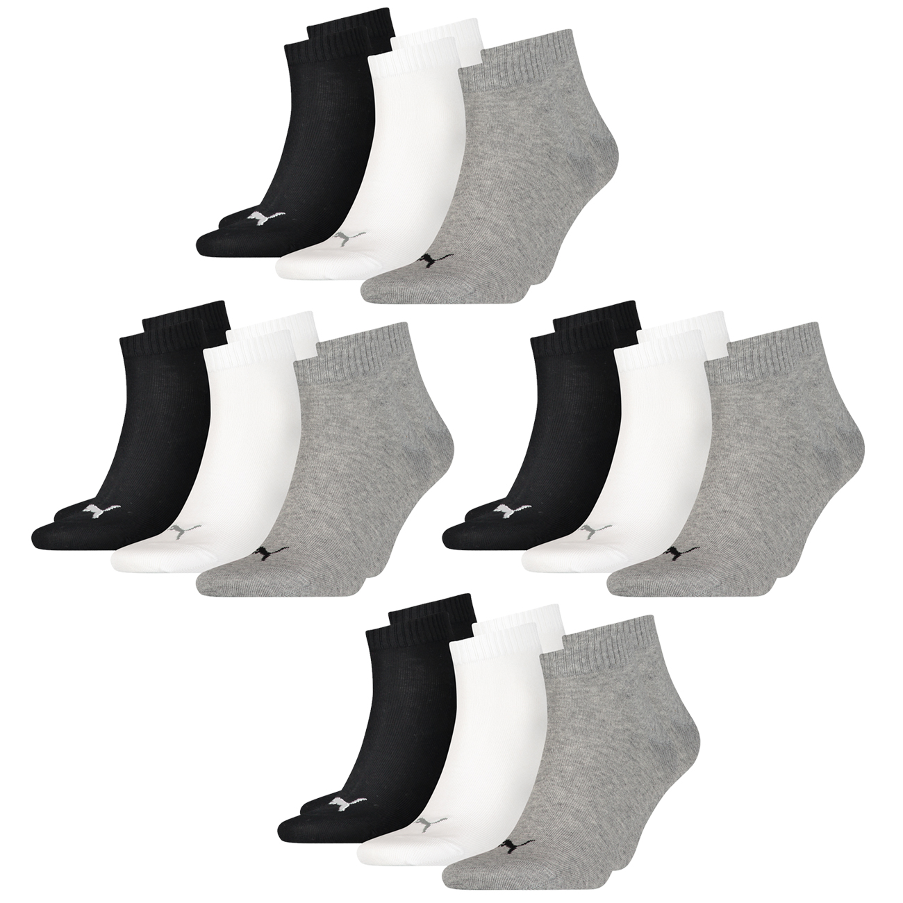 Puma Unisex Herren Damen Quarter Socken PLAIN - 6er 9er 12er Multipack