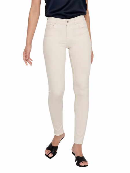 Only Damen Jeans ONLBLUSH MID SK ANK RAW DOT019  - Skinny Fit - Beige - Ecru Only Damen Jeans ONLBLUSH MID SK ANK RAW DOT019  - Skinny Fit - Beige - Ecru