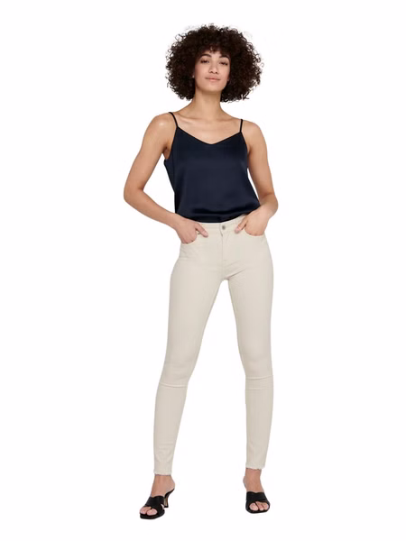 Only Damen Jeans ONLBLUSH MID SK ANK RAW DOT019  - Skinny Fit - Beige - Ecru Only Damen Jeans ONLBLUSH MID SK ANK RAW DOT019  - Skinny Fit - Beige - Ecru