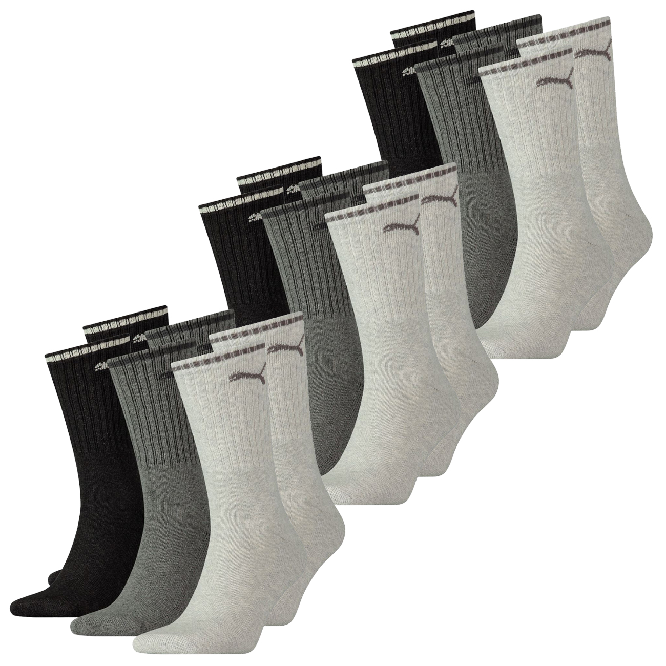 Puma Unisex Herren Damen Socken PUMA SPORT CREW STRIPE - 6er 9er 12er Multipack