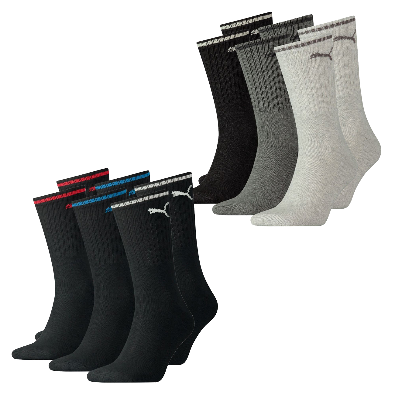 Puma Unisex Herren Damen Socken PUMA SPORT CREW STRIPE - 6er 9er 12er Multipack