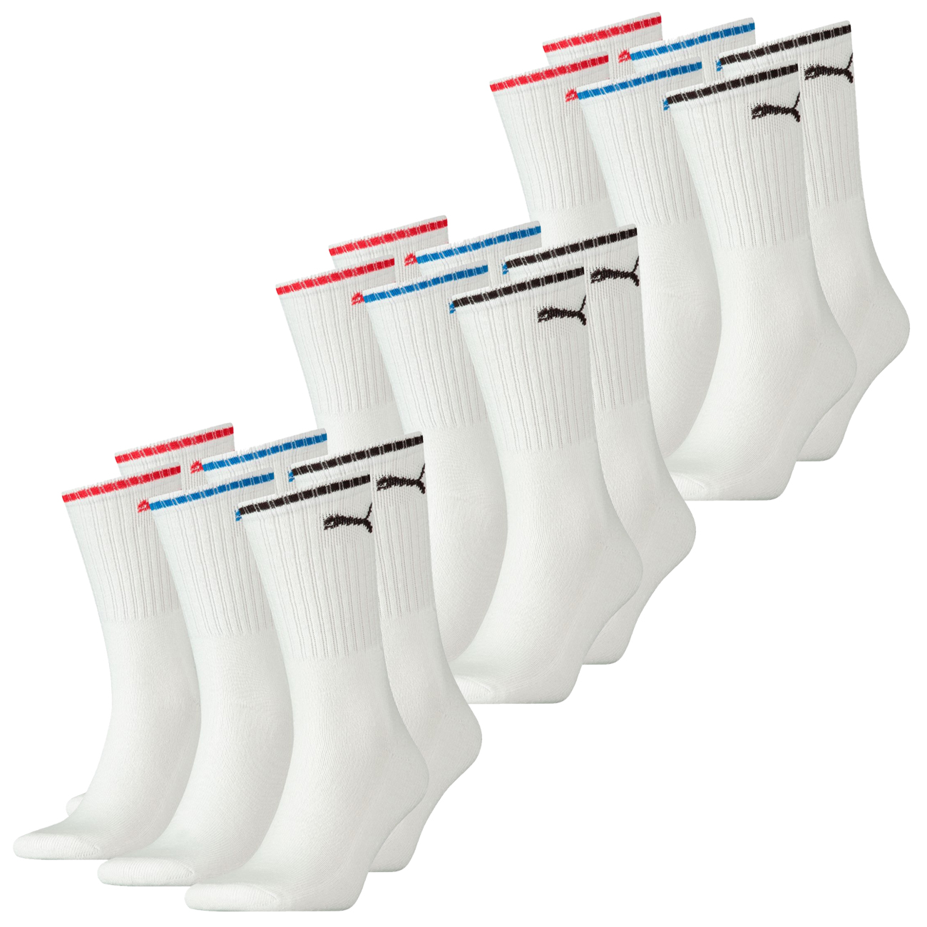 Puma Unisex Herren Damen Socken PUMA SPORT CREW STRIPE - 6er 9er 12er Multipack