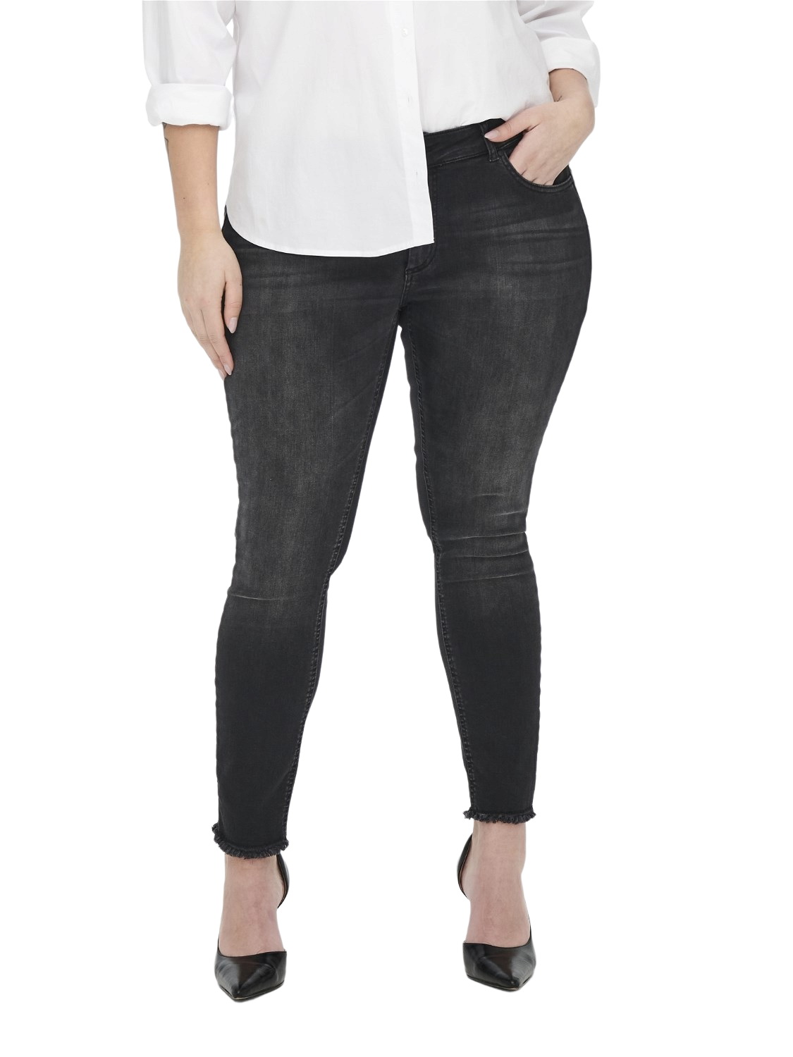 Carmakoma by Only Damen Jeans CARWILLY REG SKINNY ANK JEANS - Skinny Fit - Schwarz - Black - Plus Size