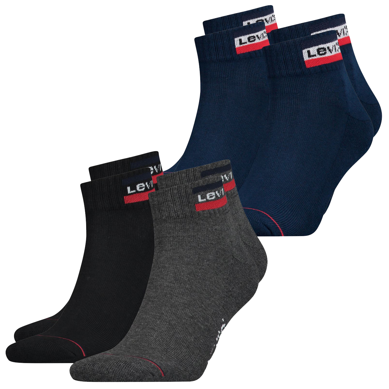 Levis Unisex Quarter Sportsocken Mid Cut Sportswear Logo 4er 6er 8er Multipack