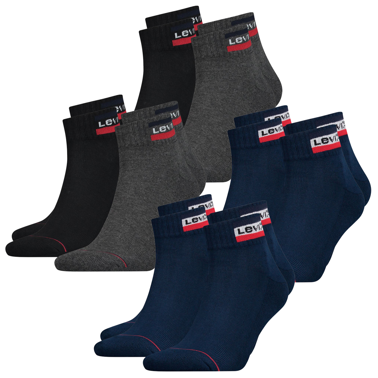 Levis Unisex Quarter Sportsocken Mid Cut Sportswear Logo 4er 6er 8er Multipack