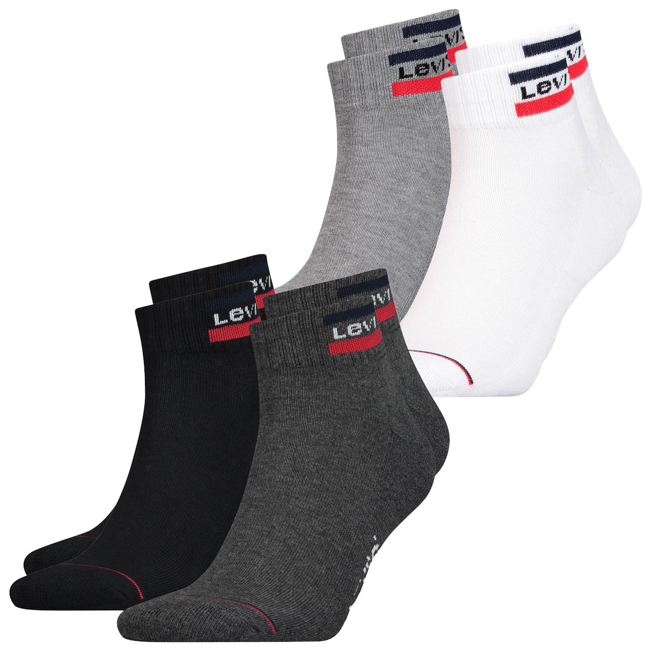 Levis Unisex Quarter Sportsocken Mid Cut Sportswear Logo 4er 6er 8er Multipack