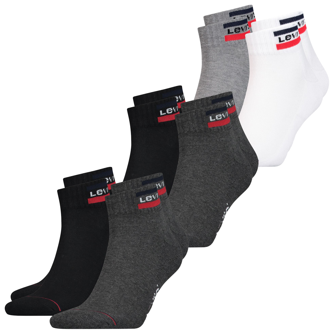 Levis Unisex Quarter Sportsocken Mid Cut Sportswear Logo 4er 6er 8er Multipack