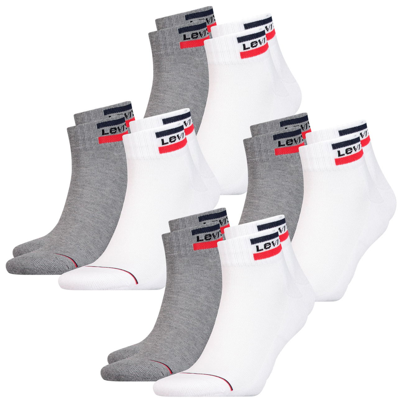 Levis Unisex Quarter Sportsocken Mid Cut Sportswear Logo 4er 6er 8er Multipack