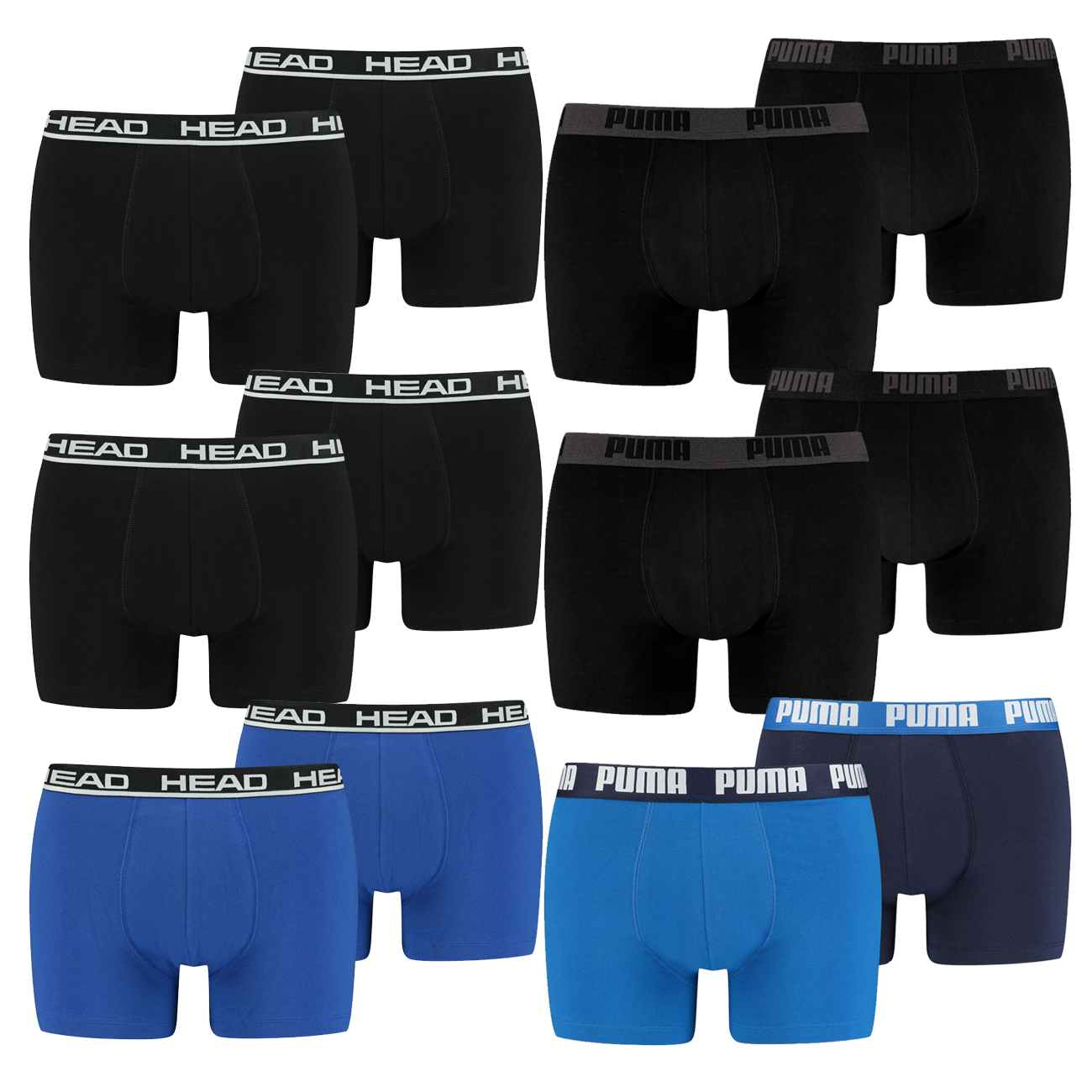 6 PUMA Herren Short Boxer Basic Boxershort + 6 HEAD Men Boxershort Basic Boxer