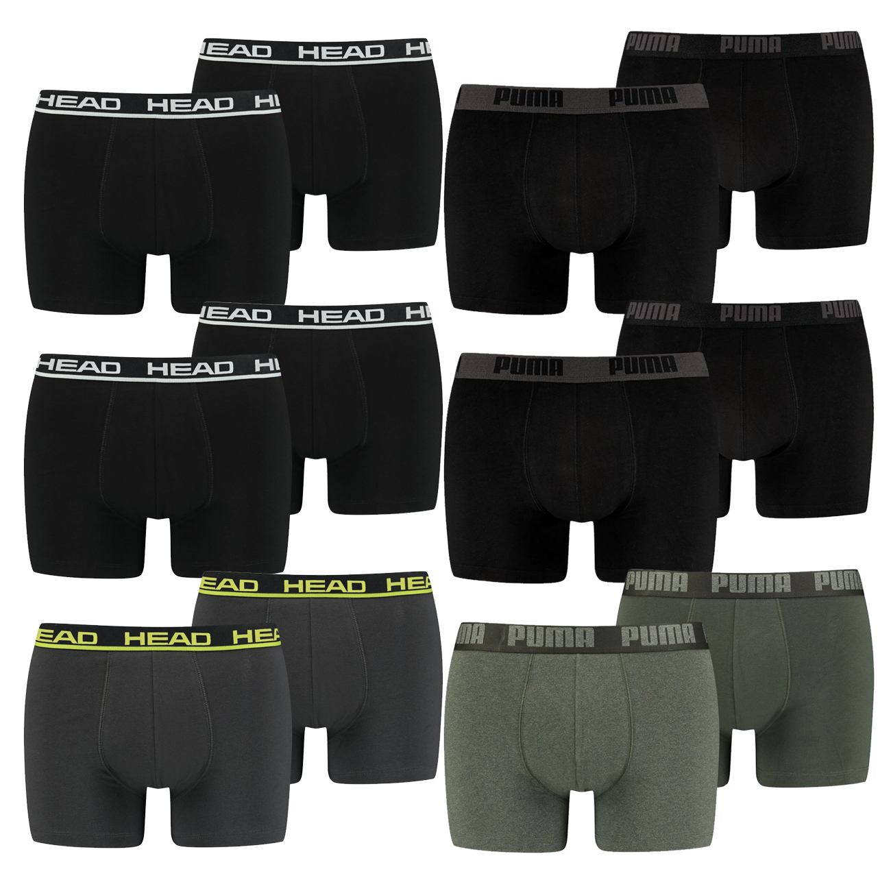 6 PUMA Herren Short Boxer Basic Boxershort + 6 HEAD Men Boxershort Basic Boxer