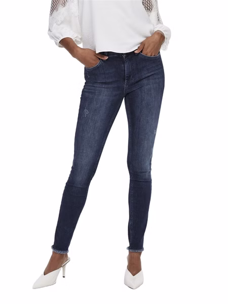 Only Damen Jeans ONLBLUSH LIFE MID SK ANK RAW REA811 - Skinny Fit - Blau - Dark Blue Denim Only Damen Jeans ONLBLUSH LIFE MID SK ANK RAW REA811 - Skinny Fit - Blau - Dark Blue Denim