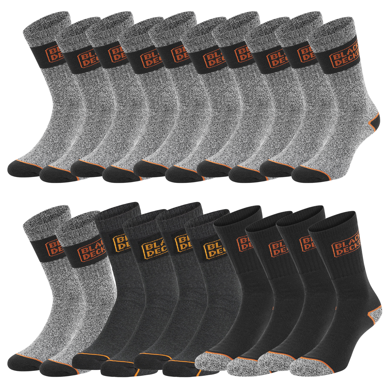 Black+Decker Crew Work Socks Unisex Herren Damen Arbeitssocken 10er Pack