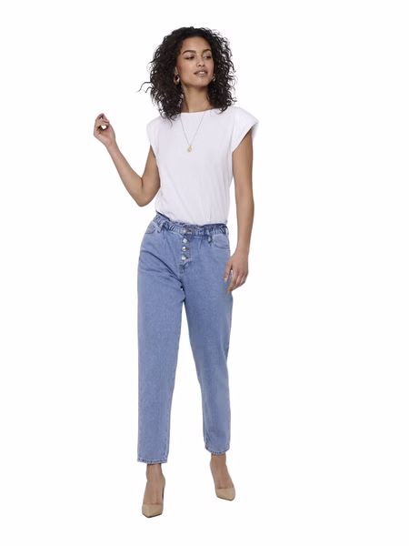 Only Damen Paperbag Jeans ONLCUBA LIFE HW SLOUCHY DNM DOT743 - Straight Fit - Blau - Light Blue Denim Only Damen Paperbag Jeans ONLCUBA LIFE HW SLOUCHY DNM DOT743 - Straight Fit - Blau - Light Blue Denim