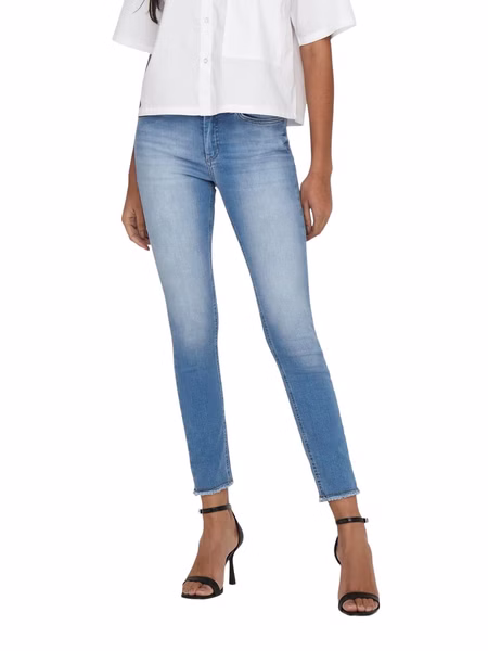 Only Damen Jeans ONLBLUSH LIFE MID SK ANK RAW REA155 - Skinny Fit - Blau - Light Medium Blue Denim Only Damen Jeans ONLBLUSH LIFE MID SK ANK RAW REA155 - Skinny Fit - Blau - Light Medium Blue Denim