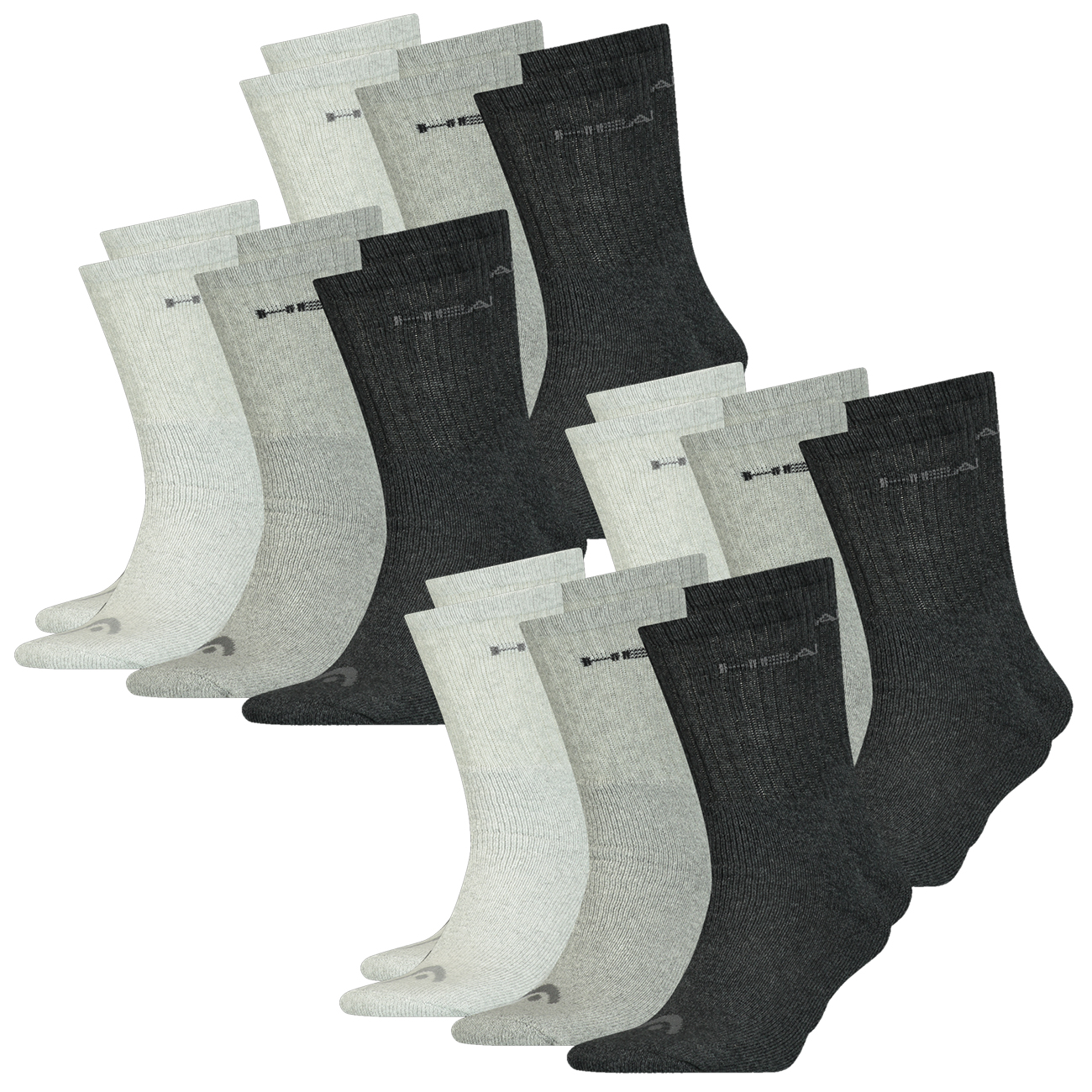 HEAD Unisex Sportsocken Crew 6er 9er 12er Multipack